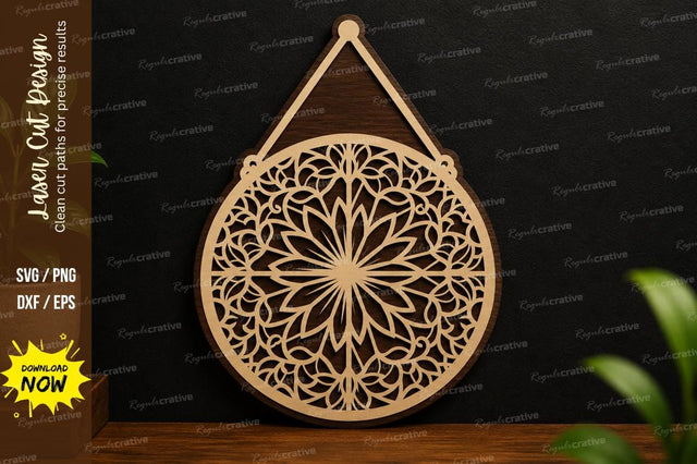 Mandala Hanging Ornament SVG | Floral Laser Cut Decor File SVG Regulrcrative 