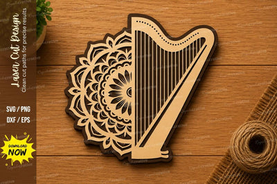 Mandala Harp SVG | Elegant Musical Instrument Laser Cut File | Glowforge CNC DXF PNG EPS SVG Regulrcrative 