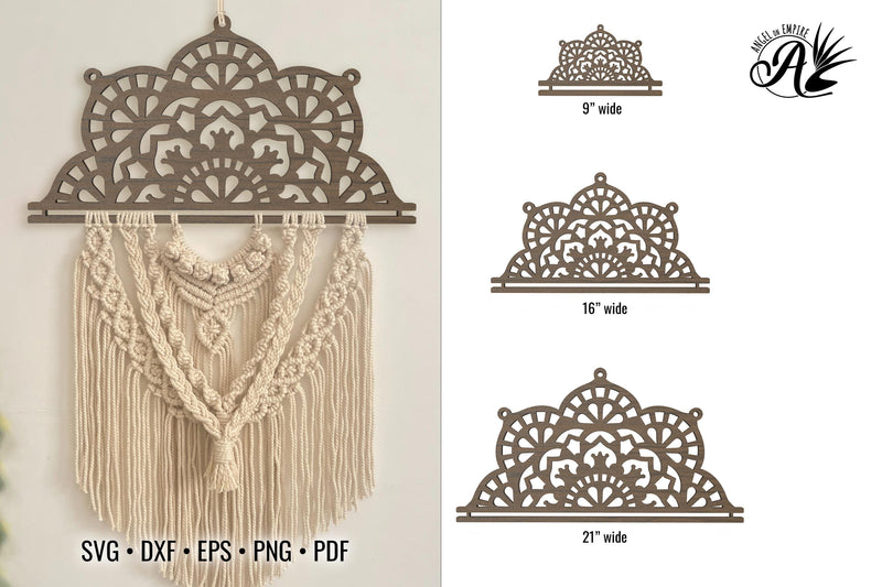 Mandala macrame wall hanging base SVG cut files in three sizes SVG Angel on Empire 