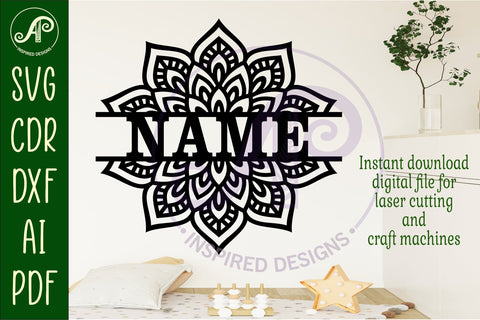Mandala name sign svg laser cut file SVG APInspireddesigns 