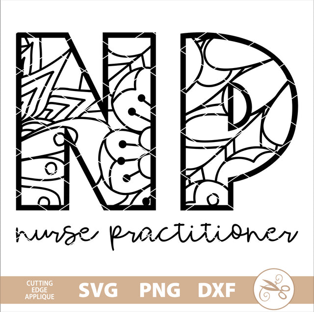 Mandala Nurse Practitioner SVG, PNG, DXF SVG Cutting Edge Applique 