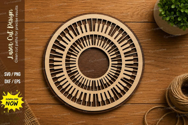 Mandala Piano Circle SVG | Musical Keyboard Laser Cut Design | Glowforge CNC DXF PNG EPS SVG Regulrcrative 