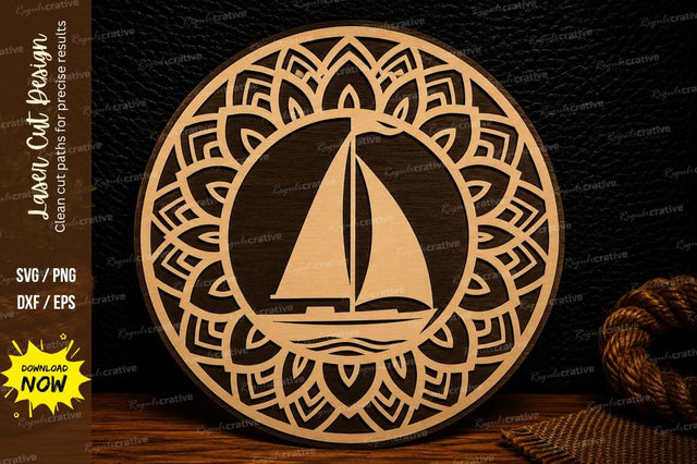 Mandala Sailboat Round Laser Cut SVG Design SVG Regulrcrative 