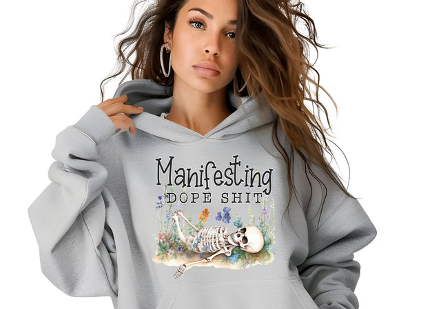 Manifesting Dope Shit Floral PNG | Boho Motivational Design | Wildflower Skeleton Inspiration Quote Sublimation Crafting After Dark 