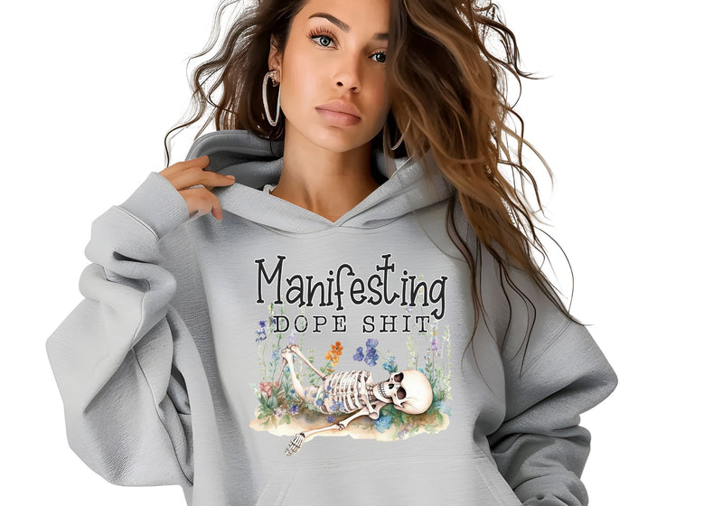 Manifesting Dope Shit Floral PNG | Boho Motivational Design | Wildflower Skeleton Inspiration Quote Sublimation Crafting After Dark 