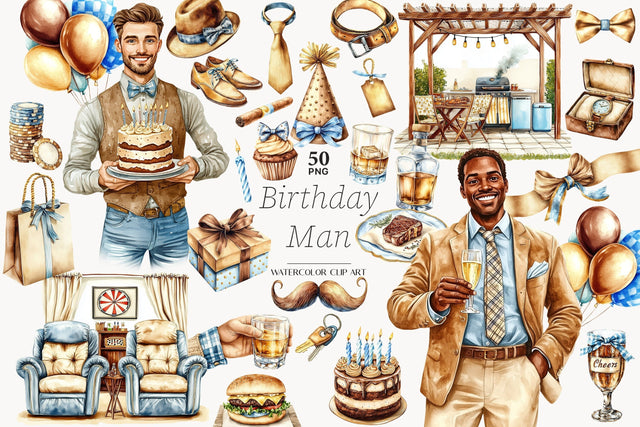 Mans Birthday Clipart | Husband Birthday Clipart SVG GlamArtZhanna 