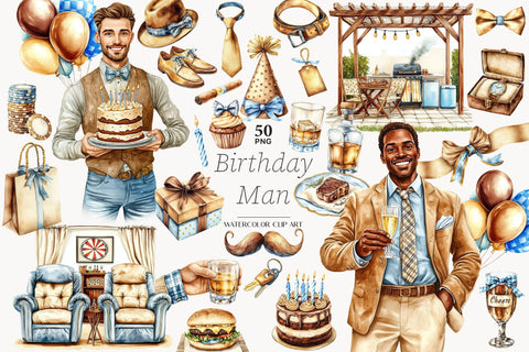 Mans Birthday Clipart | Husband Birthday Clipart SVG GlamArtZhanna 
