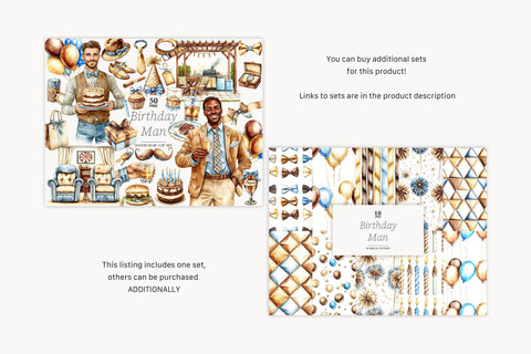 Mans Birthday Pattern | Gentleman Birthday Paper Collection Digital Pattern GlamArtZhanna 