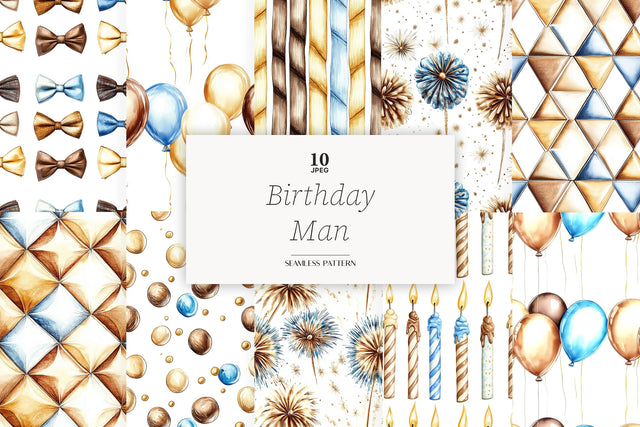 Mans Birthday Pattern | Gentleman Birthday Paper Collection Digital Pattern GlamArtZhanna 