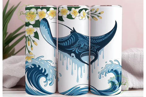 Manta Ray & Frangipani 20oz Tumbler Wrap Sublimation PixelChick 