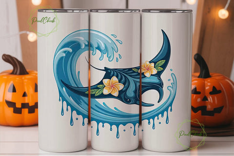 Manta Ray & Frangipani 20oz Tumbler Wrap Sublimation PixelChick 