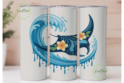 Manta Ray & Frangipani 20oz Tumbler Wrap Sublimation PixelChick 