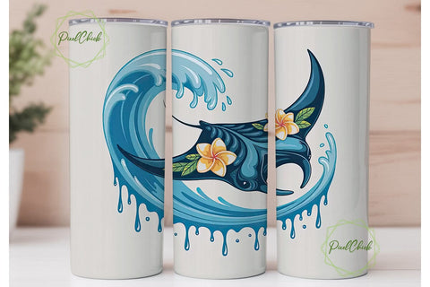 Manta Ray & Frangipani 20oz Tumbler Wrap Sublimation PixelChick 