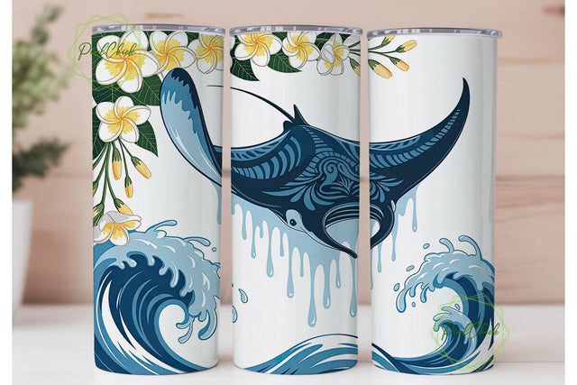 Manta Ray & Frangipani 20oz Tumbler Wrap Sublimation PixelChick 