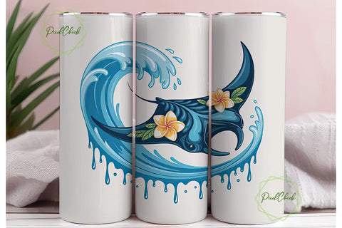Manta Ray & Frangipani 20oz Tumbler Wrap Sublimation PixelChick 