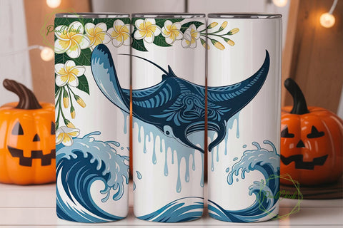 Manta Ray & Frangipani 20oz Tumbler Wrap Sublimation PixelChick 