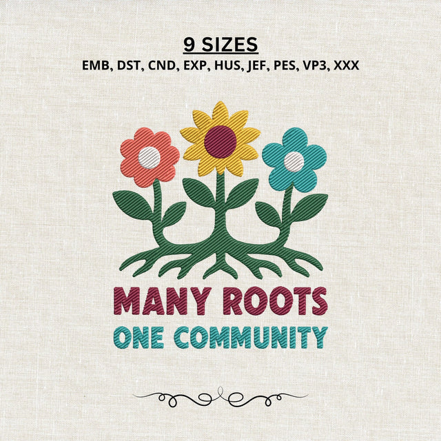 Many Roots One Community Embroidery Design – Floral Unity Diversity Inclusion Machine Embroidery File Embroidery/Applique DESIGNS PatternFeed8 