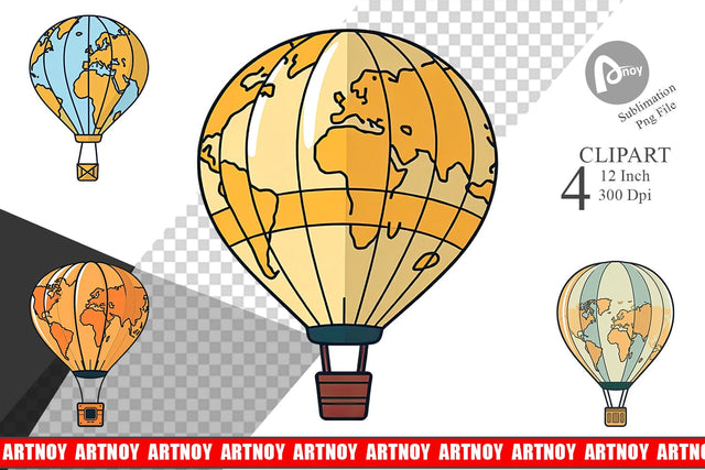 Map Hot Air Balloon Clipart Sublimation artnoy 
