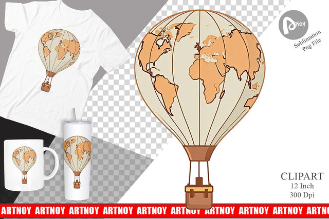 Map Hot Air Balloon Clipart Sublimation artnoy 