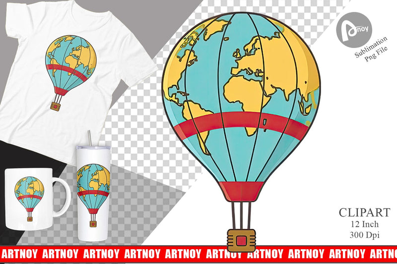 Map Hot Air Balloon Clipart Sublimation artnoy 