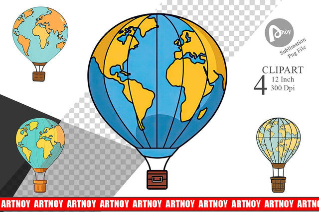 Map Hot Air Balloon Clipart Sublimation artnoy 