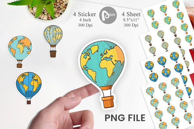 Map Hot Air Balloon Sticker Sublimation artnoy 