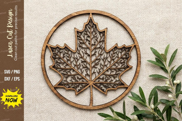 Maple Leaf Circle Laser Cut, maple leaf svg, leaf svg, autumn svg SVG Regulrcrative 