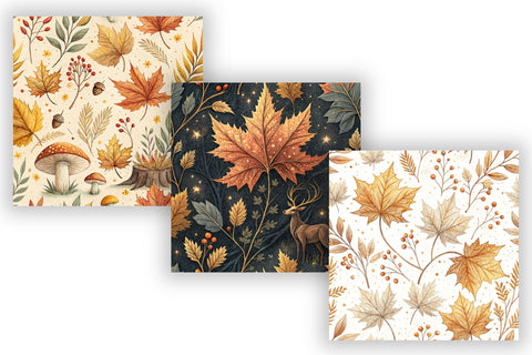 Maple Leaf Toile Digital Paper, Seamless Watercolor Pattern Bundle, Printable Scrapbook Paper, Amber Autumn Design Collection Digital Pattern FloridPrintables 