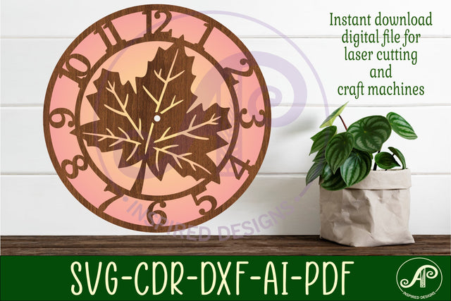 Maple leaf wall clock laser cut files, SVG file. SVG APInspireddesigns 