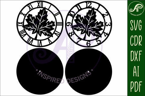 Maple leaf wall clock laser cut files, SVG file. SVG APInspireddesigns 