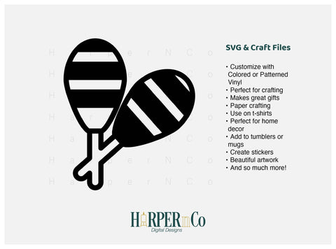 Maracas Outline 3 SVG PNG Cut EPS File SVG HarperNCo 