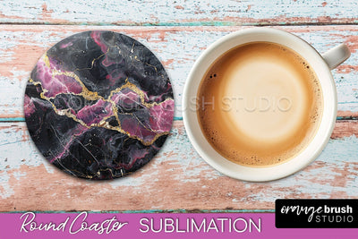 Marble Round Coaster Sublimation, Marble Car Coaster Design Sublimation OrangeBrushStudio 