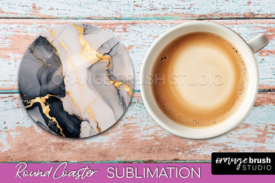 Marble Round Coaster Sublimation, Marble Car Coaster Design Sublimation OrangeBrushStudio 