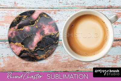 Marble Round Coaster Sublimation, Marble Car Coaster Design Sublimation OrangeBrushStudio 