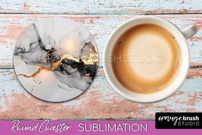 Marble Round Coaster Sublimation, Marble Car Coaster Design Sublimation OrangeBrushStudio 