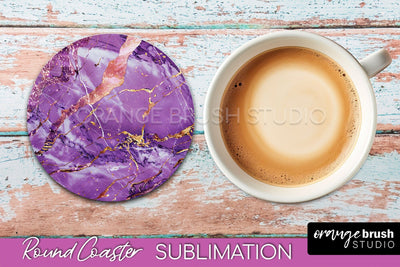 Marble Round Coaster Sublimation, Marble Car Coaster Design Sublimation OrangeBrushStudio 