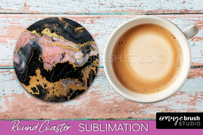 Marble Round Coaster Sublimation, Marble Car Coaster Design Sublimation OrangeBrushStudio 