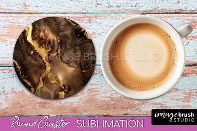 Marble Round Coaster Sublimation, Marble Car Coaster Design Sublimation OrangeBrushStudio 