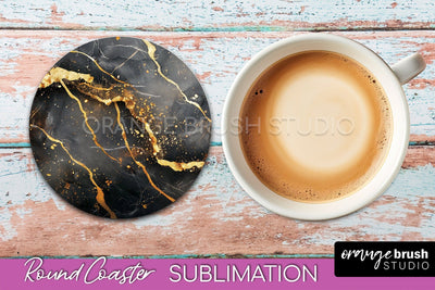 Marble Round Coaster Sublimation, Marble Car Coaster Design Sublimation OrangeBrushStudio 