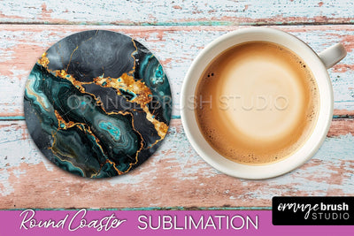 Marble Round Coaster Sublimation, Marble Car Coaster Design Sublimation OrangeBrushStudio 