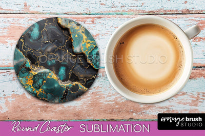 Marble Round Coaster Sublimation, Marble Car Coaster Design Sublimation OrangeBrushStudio 