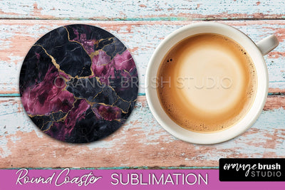 Marble Round Coaster Sublimation, Marble Car Coaster Design Sublimation OrangeBrushStudio 