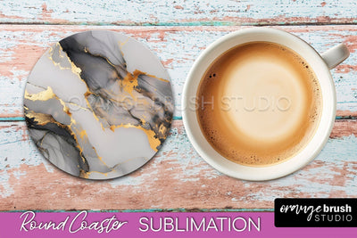 Marble Round Coaster Sublimation, Marble Car Coaster Design Sublimation OrangeBrushStudio 