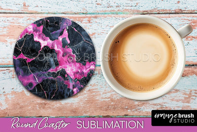 Marble Round Coaster Sublimation, Marble Car Coaster Design Sublimation OrangeBrushStudio 