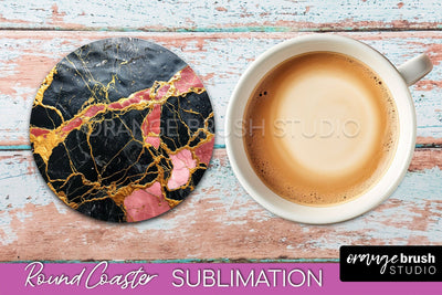 Marble Round Coaster Sublimation, Marble Car Coaster Design Sublimation OrangeBrushStudio 