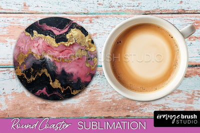 Marble Round Coaster Sublimation, Marble Car Coaster Design Sublimation OrangeBrushStudio 