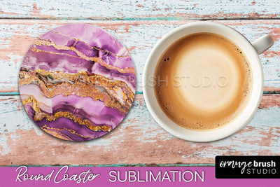 Marble Round Coaster Sublimation, Marble Car Coaster Design Sublimation OrangeBrushStudio 