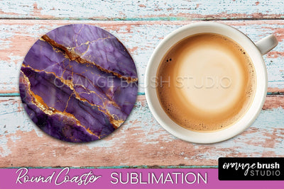 Marble Round Coaster Sublimation, Marble Car Coaster Design Sublimation OrangeBrushStudio 