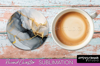 Marble Round Coaster Sublimation, Marble Car Coaster Design Sublimation OrangeBrushStudio 
