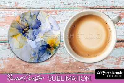 Marble Round Coaster Sublimation, Marble Car Coaster Design Sublimation OrangeBrushStudio 